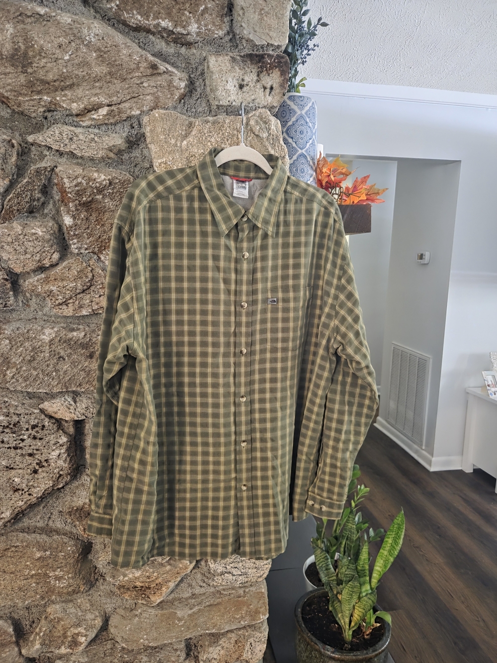 The North Face Olive Green Plaid Long-Sleeve Button-Down Shirt